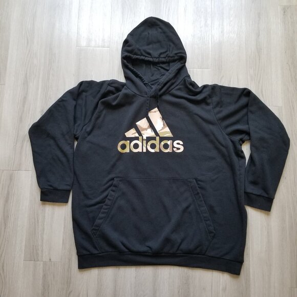 ADIDAS Hoody Unisex XXL Black Camouflage Logo Graphic Print Pullover Drawstring - Picture 1 of 7